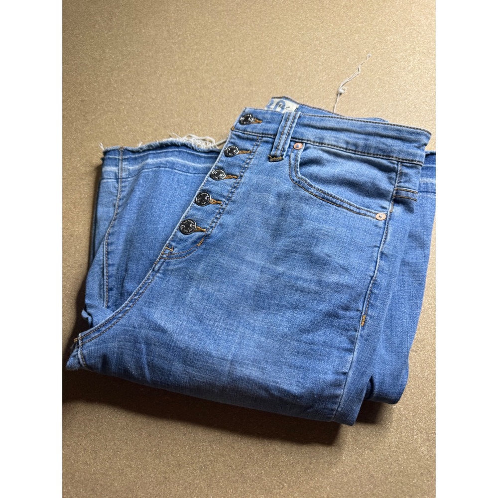 Free People We The Free Just Float On Flare Jeans Blue 30 Button Fly Frayed Hem